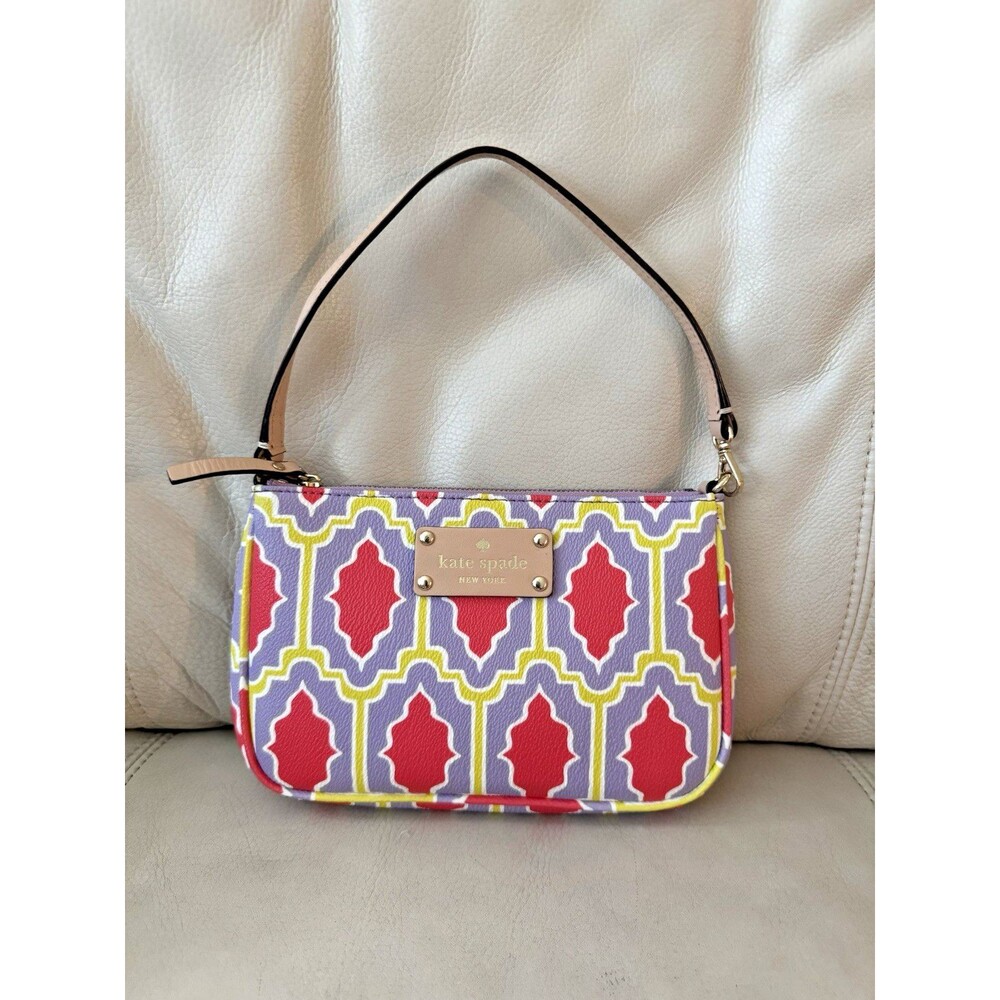 Kate Spade Wristlet Mini Satchel Geometric Pattern Purple Multicolor
